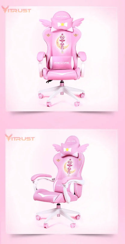 Pink Gaming Chair for Girls, Cute Comfortable Gaming Chair with Armrests, Swivel Height Adjustable Gamer Chair for Bedroom, Office & Streaming
