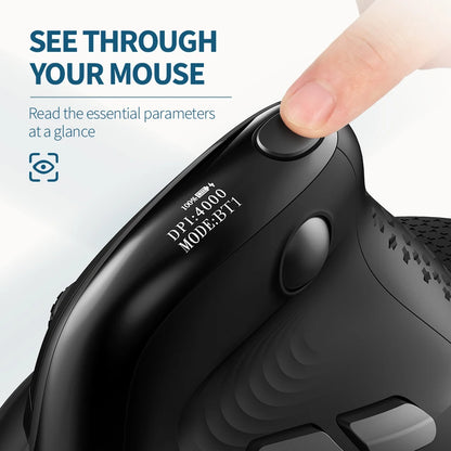 Delux M618XSD Seeker ergonominen pystysuuntainen hiiri OLED-näytöllä, 4000DPI, ladattava 1000mA akku, irrotettava takakansi tietokoneelle