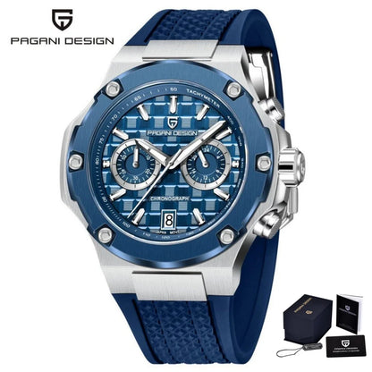 PAGANI DESIGN PD-YS032 Men's Quartz Watch 44mm Japan VK64 Movt Stainless Steel Case Rubber Strap Sapphire Glass 100M Waterproof