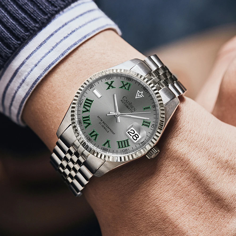 CADISEN 38MM Men's Automatic Mechanical Watch Luxury AR Sapphire Glass Water Resistant Stainless Steel MIYOTA 8215 Reloj Hombre
