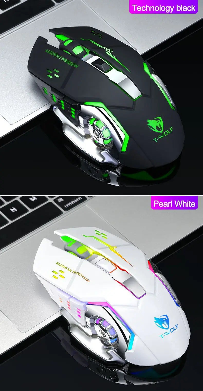 Rechargeable Wireless Gaming Mouse with RGB Backlit, Silent Click, Ergonomic Optical Wireless Mouse for PC, Laptop & Desktop, 2400 DPI