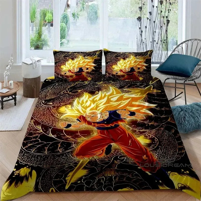 Posteljina s printom u temi crtića/animea Son Goku Dragon Ball: ovaj mekani i udobni set uključuje navlaku za poplun i jastučnicu
