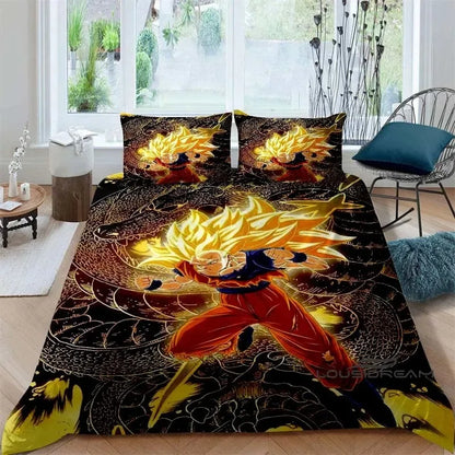 Posteljina s printom u temi crtića/animea Son Goku Dragon Ball: ovaj mekani i udobni set uključuje navlaku za poplun i jastučnicu