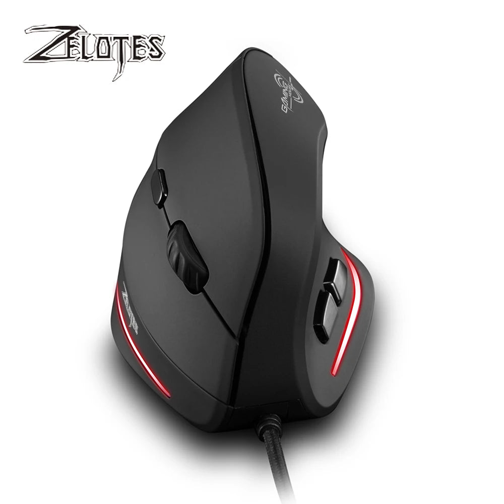 ZELOTES T-20 Ergonomic Wired Vertical Mouse, Rechargeable 3200 DPI Gaming Mouse for PC, Mac & Laptop with 6 Programmable Buttons