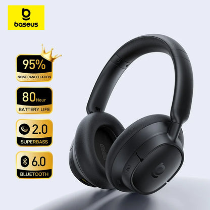 Baseus Bass BH1 NC Lite ANC Wireless Headphones Bluetooth 6.0 Noise Cancelling Headset 80H Battery Over Ear Earphones