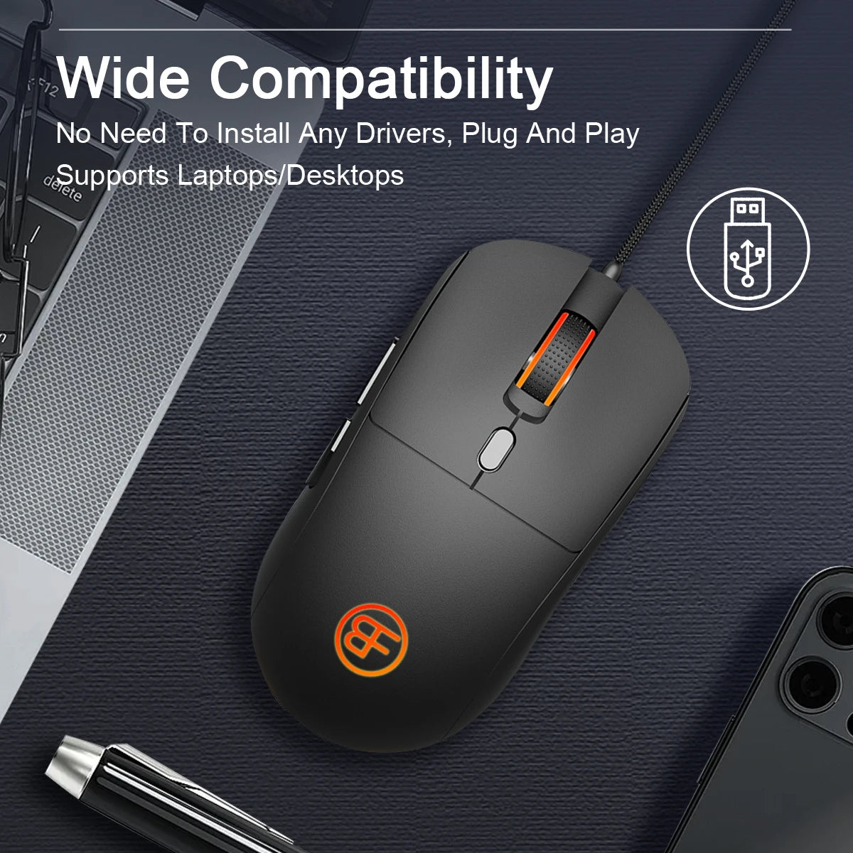USB Wired Optical Mouse Ergonomic Gaming Mouse, 7200 DPI Wired USB Mouse with 6 Programmable Buttons, RGB Wired Mouse for PC, Laptop, MacBook & Computer