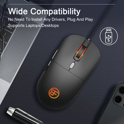 USB Wired Optical Mouse Ergonomic Gaming Mouse, 7200 DPI Wired USB Mouse with 6 Programmable Buttons, RGB Wired Mouse for PC, Laptop, MacBook & Computer
