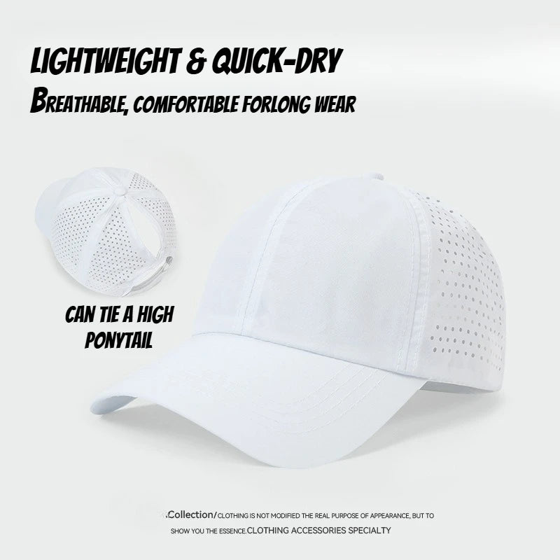 1 unidad de gorras de béisbol con lengüeta de secado rápido para mujer, protección de verano, malla transpirable, gorra transpirable, elegante y ajustable, ideal para llevar la coleta.
