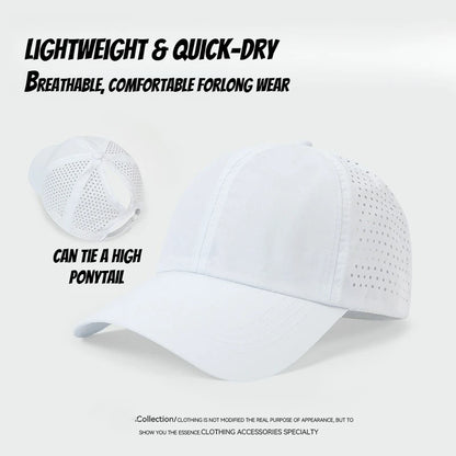 1 unidad de gorras de béisbol con lengüeta de secado rápido para mujer, protección de verano, malla transpirable, gorra transpirable, elegante y ajustable, ideal para llevar la coleta.