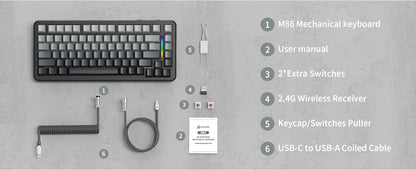 ATTACK SHARK M86 Wireless Mechanical Gaming Keyboard, 75% Gasket Hot Swappable RGB Mechanical Keyboard with Side-Printed PBT Keycaps, Tri-Mode Custom Gaming Keyboard