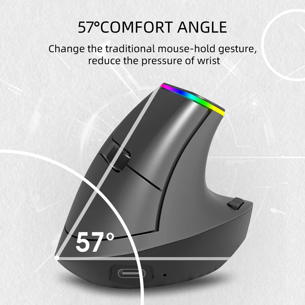 Delux Ergonomic Vertical Mouse Rechargeable Wireless Bluetooth RGB Mouse, 4000 DPI Silent Ergonomic Vertical Mouse for Laptop, PC & Gaming