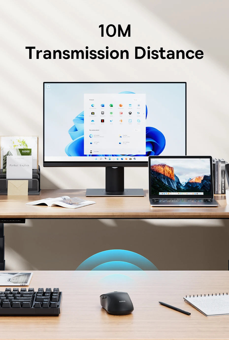 Baseus F02 Ergonomic Wireless Mouse with Bluetooth 5.2, 2.4G, 4000 DPI & 7 Silent Buttons
