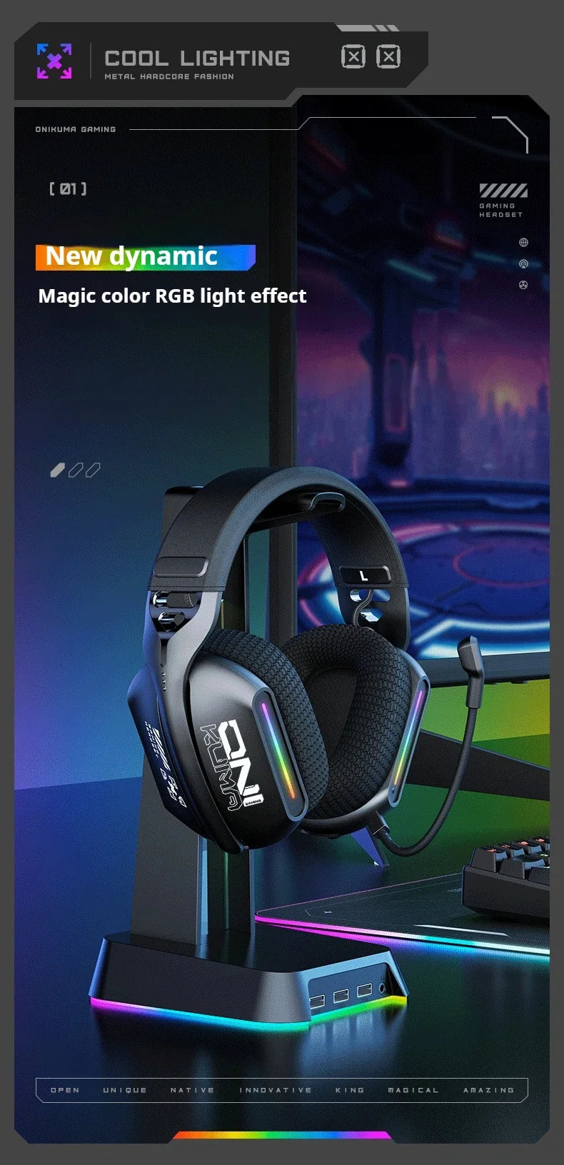ONIKUMA GT808 Wireless Gaming Headset 2.4G/Bluetooth/Wired 3-Mode Over-Ear Gaming Headphones with Noise Cancelling Mic for PC PS4 PS5
