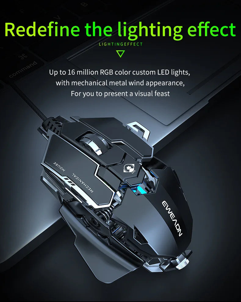 Mechanical Metal Gaming Mouse Wired Ergonomic RGB Gaming Mouse, 12800 DPI Optical USB Gaming Mouse with 7 Programmable Buttons for PC & Laptop