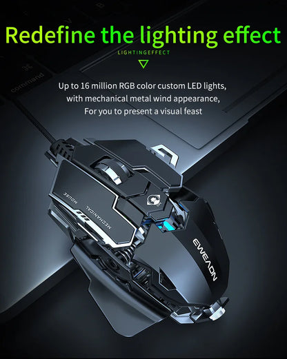 Mechanical Metal Gaming Mouse Wired Ergonomic RGB Gaming Mouse, 12800 DPI Optical USB Gaming Mouse with 7 Programmable Buttons for PC & Laptop