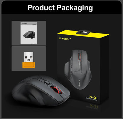 E-YOOSO X-31 Pro USB-gamingmus, stor, med Bluetooth-stöd, 2.4G trådlös, PAW3212, 4800 DPI, för gamers, dator, laptop och PC