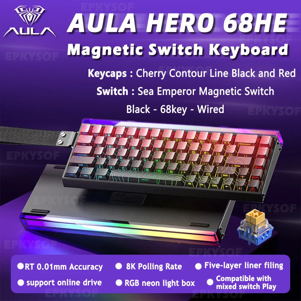 Teclado AULA HERO 68HE con interruptores magnéticos RGB Gaming mecánico Rapid Trigger retorno 8K con cable para esports personalizable