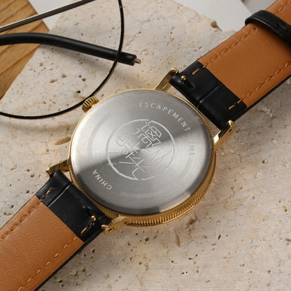 【Escapement Time】Quartz Movement Watch 38.5mm Case Enamel White Waterproof 50M Blue Heat Treatment Hand