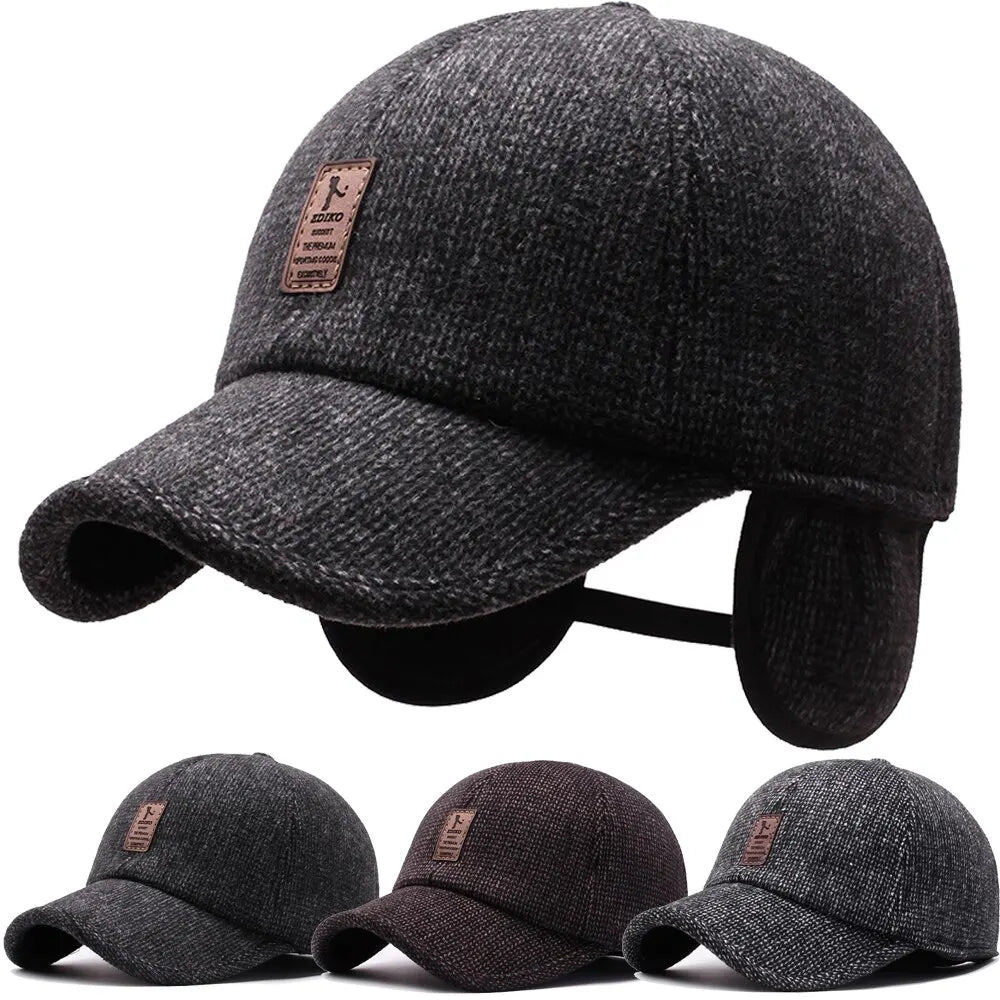 Cappellino da baseball in maglia di lana per l'inverno con paraorecchie - Cappellino da baseball da uomo, cappelli caldi e imbottiti con paraorecchie - Cappellini sportivi da golf - Snapback