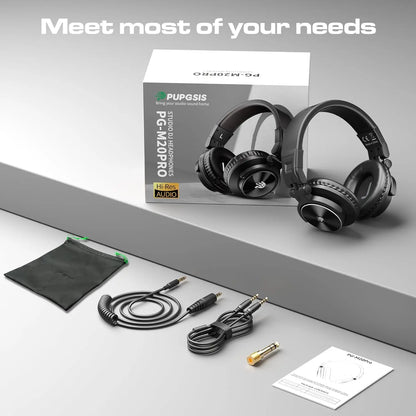 PUPGSIS Studio Headphones Professional DJ Wired Headphones 40kHz Hi-Res Stereo Recording Monitor Headset with 50mm Driver