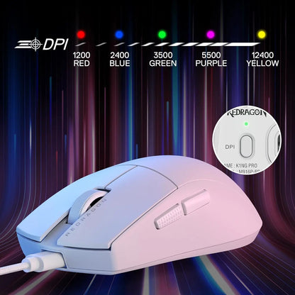 Igralna miška Redragon M724 z žico, ultra lahka 42G, optična, največ 12,400 DPI, 5 programabilnih gumbov