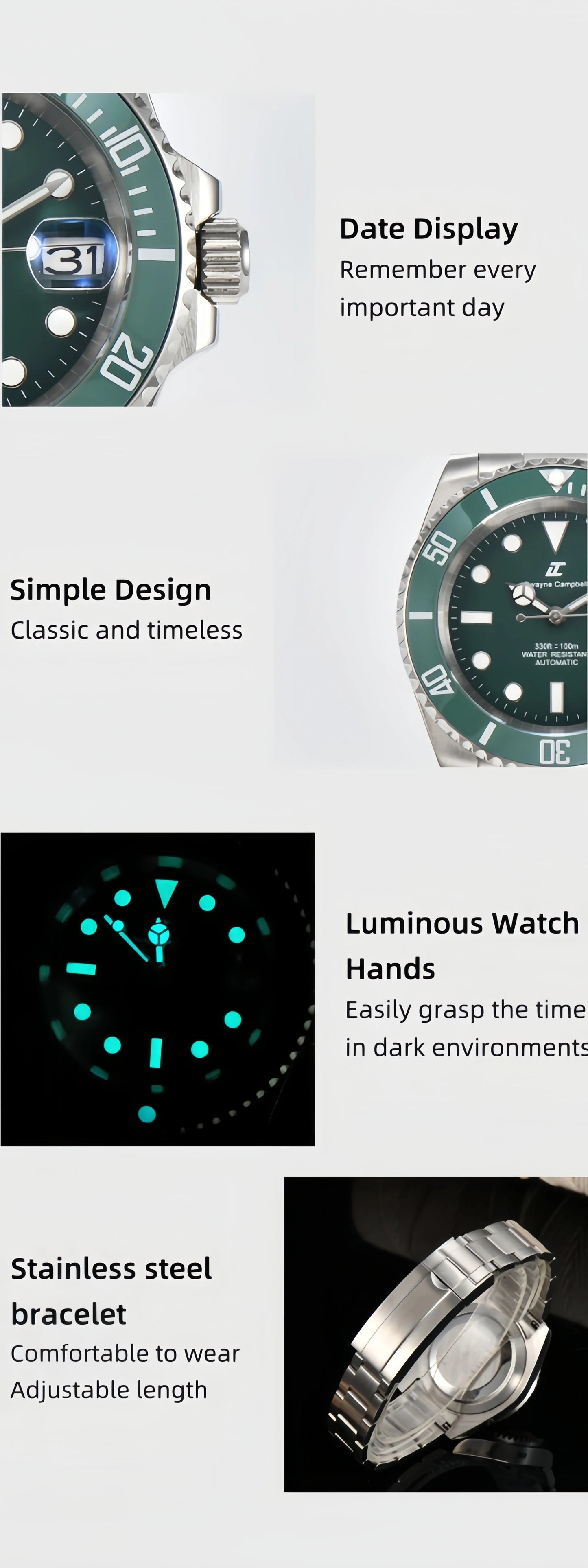 DWAYNE CAMPBELL Top Luxury NH35 Men's Automatic Mechanical Watch Waterproof Luminous Sapphire Glass Classic Business Wristwatch