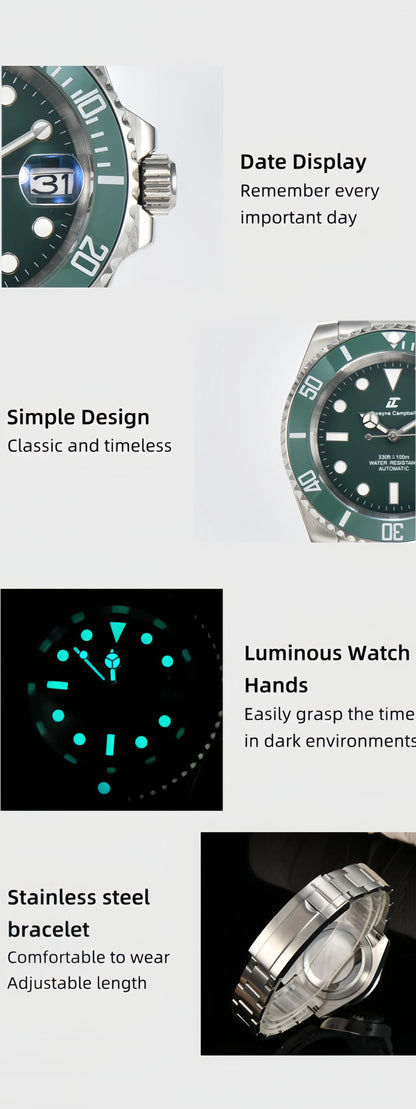 DWAYNE CAMPBELL Top Luxury NH35 Men's Automatic Mechanical Watch Waterproof Luminous Sapphire Glass Classic Business Wristwatch