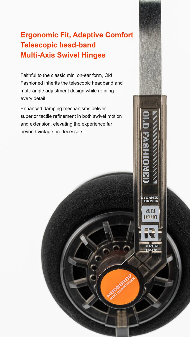 MOONDROP OLD FASHIONED On-Ear Headphones 40mm Dynamic Driver Wired Headphones with 3.5mm Plug, HiFi Audio Headset with Volume Control