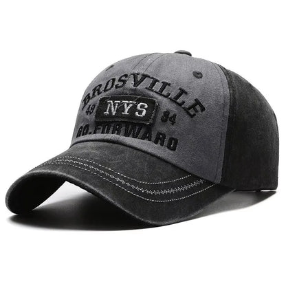 Cappellino da baseball da uomo Four Seasons, stile casual, in cotone lavato con effetto invecchiato, con lettere ricamate, visiera piegata, forma a cupola, cappellino casual per la protezione dal sole