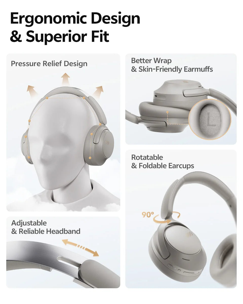 QCY H3S -56dB ANC adaptativa Auriculares Bluetooth 6.0 circumaurales – Auriculares inalámbricos Hi-Res LDAC, batería de 102H, sonido espacial con doble transductor