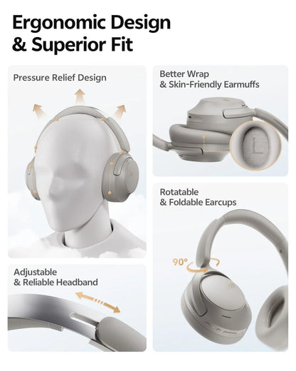 QCY H3S -56dB ANC adaptativa Auriculares Bluetooth 6.0 circumaurales – Auriculares inalámbricos Hi-Res LDAC, batería de 102H, sonido espacial con doble transductor