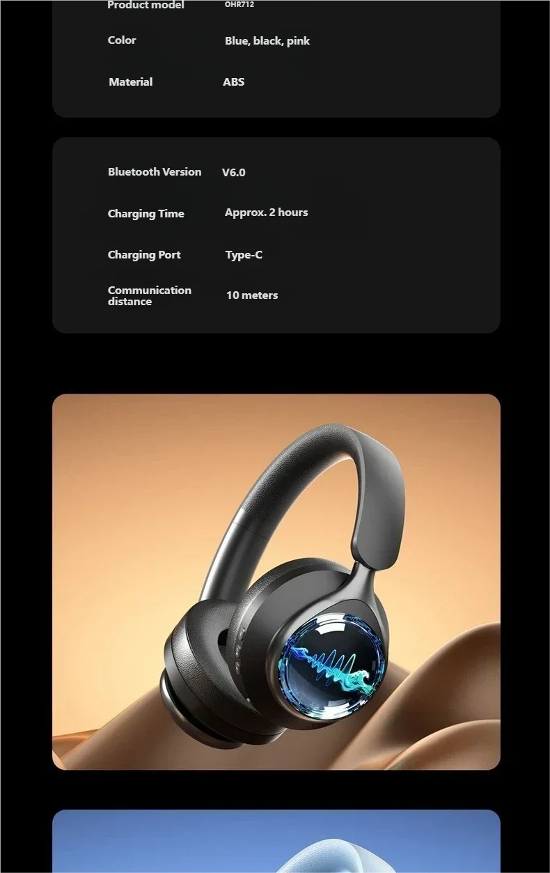 Acer OHR712 Wireless Bluetooth 6.0 Headphones, Foldable Over-Ear Bluetooth Headphones with Active Noise Cancellation, 360° Spatial Sound, HiFi Deep Bass Headset for Travel, Home & Office