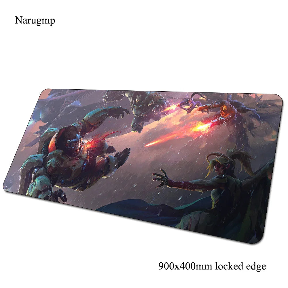 Tapete de rato Overwatch de aniversário, tapete para computador 900x400x3mm, tapete de rato gaming grande, presente para rato e teclado, jogos PC gamer, secretária