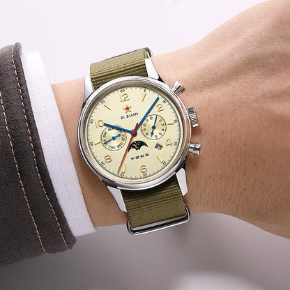 SEAKOSS Automatic Mechanical Wristwatch 1963 with Seagull ST1654 Movement 24H-Hour Display Air Force Pilot Calendar Mens Watches