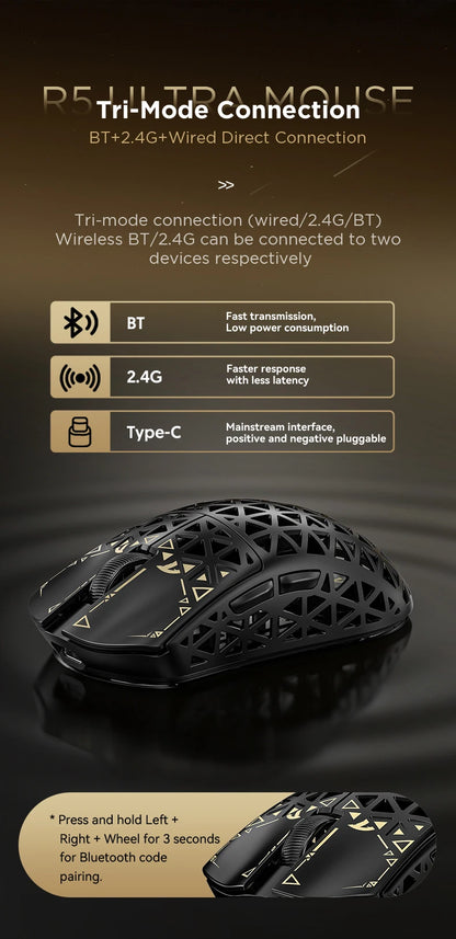 ATTACK SHARK R5 Ultra Carbon Fiber Wireless Gaming Mouse, 42g Lightweight Gaming Mouse, PAW3950MAX Sensor, 42000 DPI, 8000Hz, Tri-Mode Connectivity