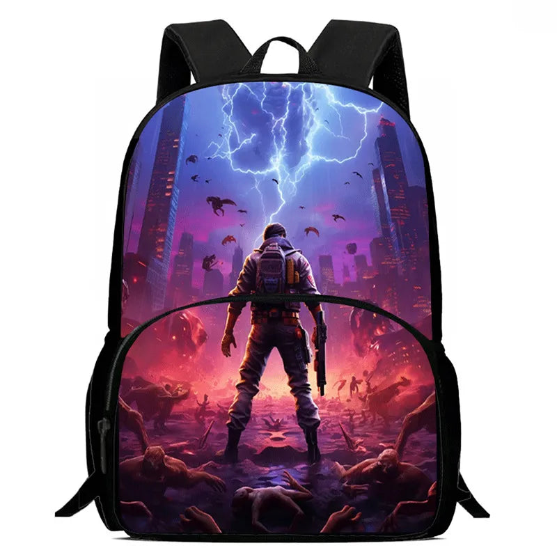 15 Inch Fortnite Cartoon Backpack Unisex for Boys Girls with Front Pocket Lightweight Student School Bookbag Large Capacity