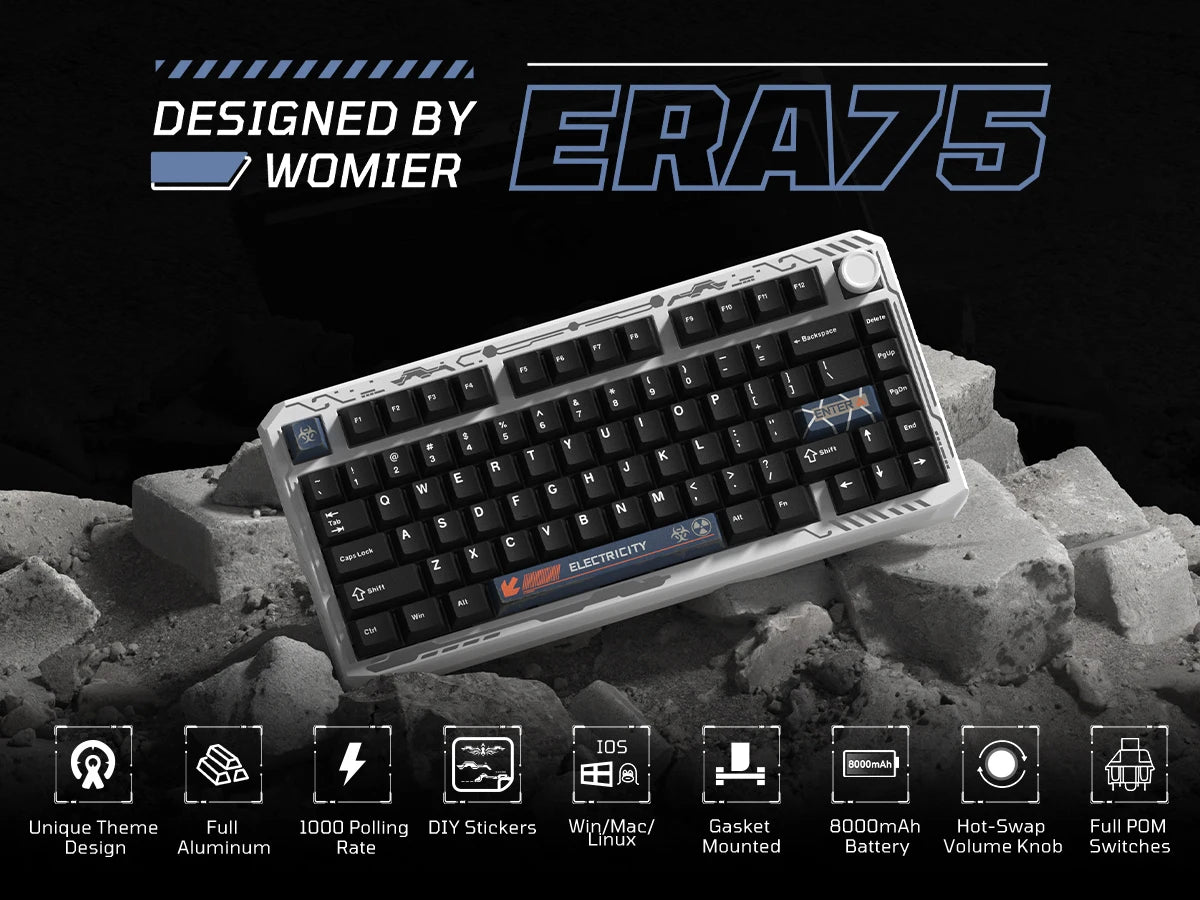 Womier ERA75 V2 75% Wireless Aluminum Mechanical Keyboard with VIA/QMK Knob 3-Mode Gasket Hot Swappable Keyboard for PC Computer