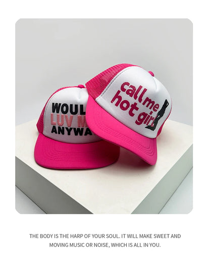 New Unisex Color Block Printed Letter Embroidery Baseball Hats Hip Hop Breathable Mesh Sunshade Street Trucker Caps Versatile