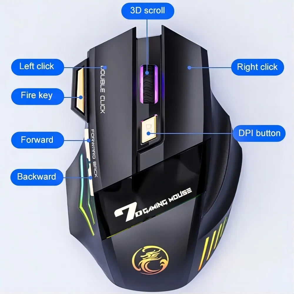 Wireless Bluetooth Mouse Rechargeable RGB Gaming Mouse, Ergonomic Silent Wireless Bluetooth Mouse with 7 Buttons, 3200 DPI Bluetooth Mouse for PC, Laptop & Mac