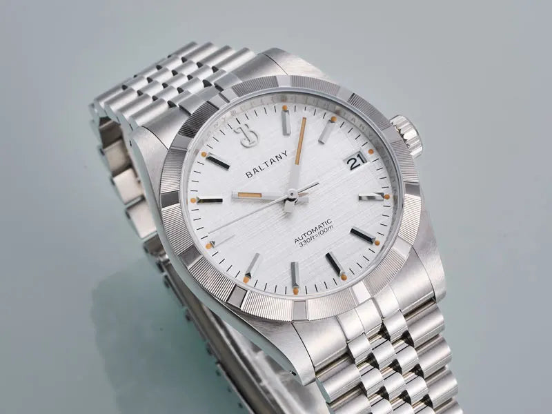 Baltany S4102 Business Man Automatic Mechanical Wristwatch 36mm Linen Dial Engine Turned Bezel NH35 Luxury Dress Watch For Man