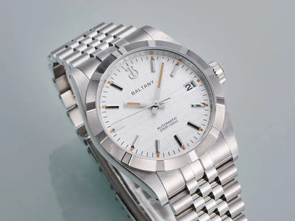 Baltany S4102 Business Man Automatic Mechanical Wristwatch 36mm Linen Dial Engine Turned Bezel NH35 Luxury Dress Watch For Man