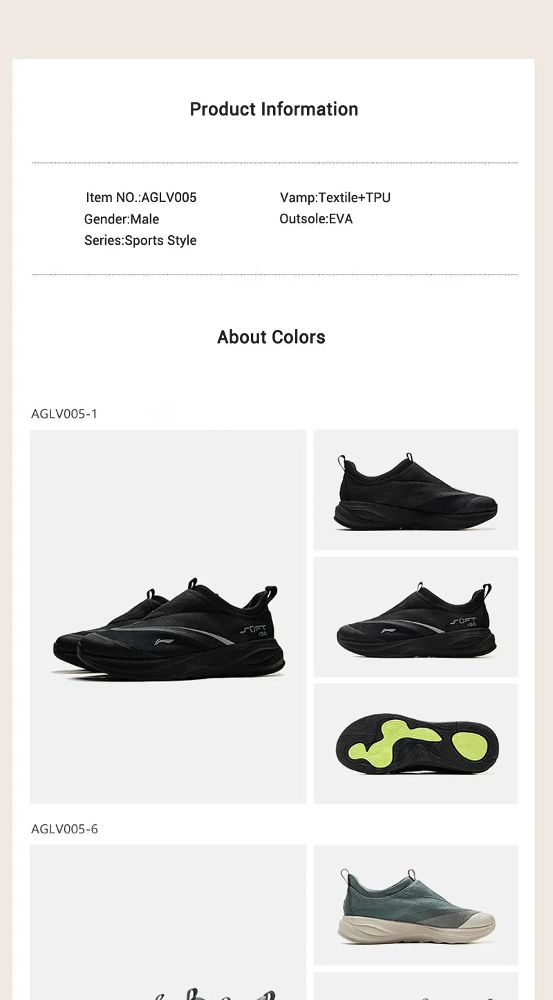 Li-Ning Men's SOFT GO 2 Walking Shoes COMFOAM Slip-on Soft Thick Heel LiNing Comfortable Wearable Sports Casual Shoes AGLV005