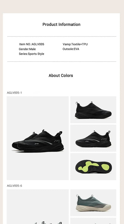 Li-Ning Men's SOFT GO 2 Walking Shoes COMFOAM Slip-on Soft Thick Heel LiNing Comfortable Wearable Sports Casual Shoes AGLV005