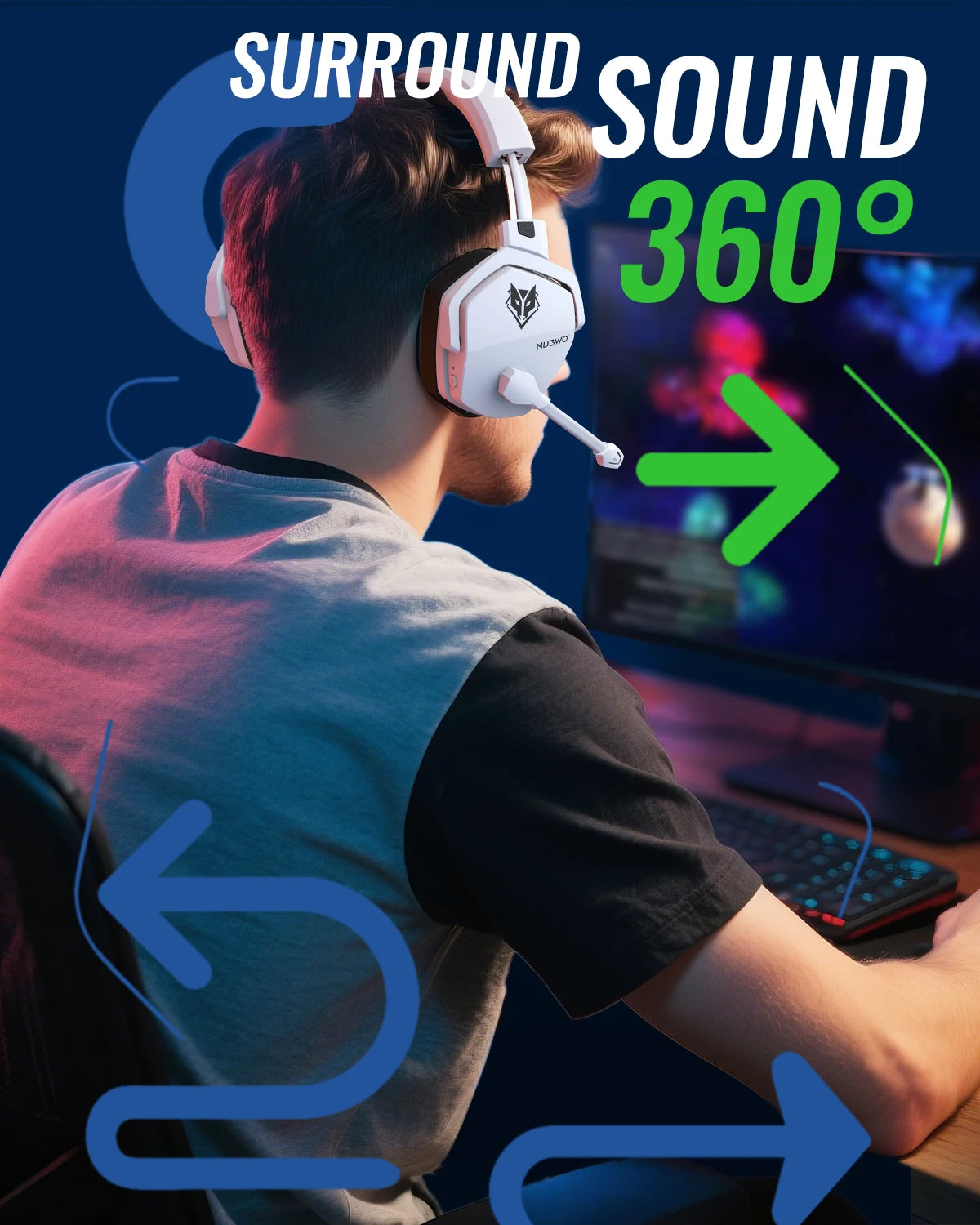 NUBWO G06 Pro Wireless Gaming Headset with Charging Station, Bluetooth 5.3 Gaming Headphones for PS5, PS4 & PC, ENC Microphone, 120-Hour Battery Life
