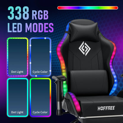 Cadeira Gaming LED para Crianças dos 8 aos 15 Anos, Cadeira Gamer Ajustável com Iluminação LED, Apoio para Pés e Suporte Lombar, Cadeira Ergonómica para PC