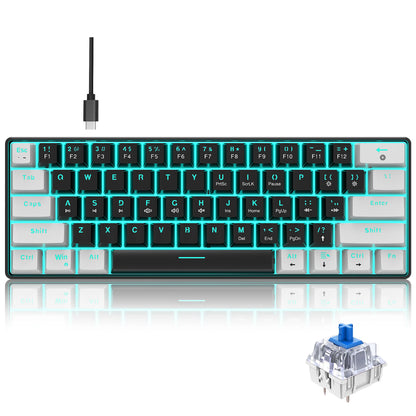 61 Keys Mechanical Gaming Keyboard RGB LED Backlit Compact Wired Red Switches Colorful Keycaps for Desktop Computers