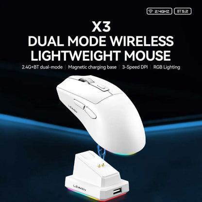 X3 Wireless Bluetooth Mouse Dual-Mode 2.4G Gaming Mouse, Rechargeable RGB Wireless Bluetooth Mouse with Adjustable DPI, Lightweight Ergonomic Mouse