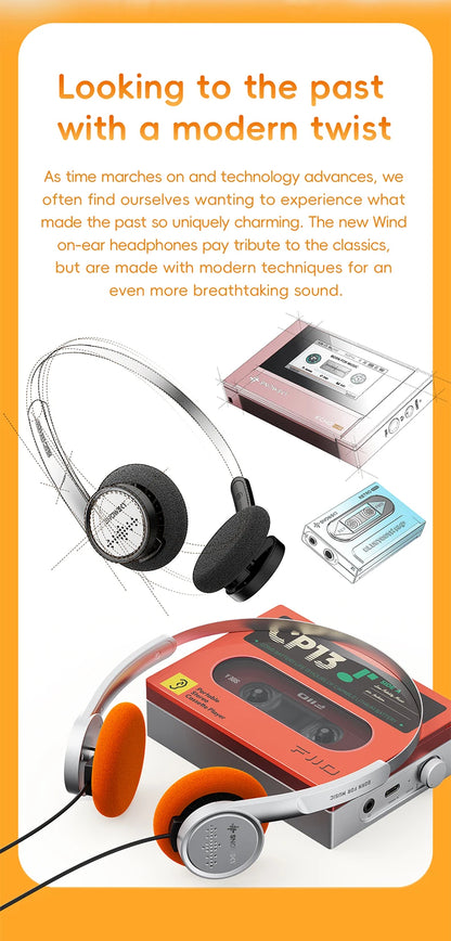 FiiO Wind 3.5mm Wired On-Ear Headphones with Microphone, HiFi Sound 40mm Dynamic Driver Gaming & Recording Headphones
