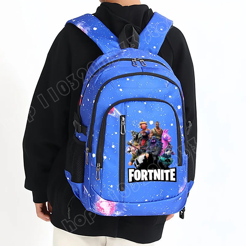 Mochila Fortnite Céu Estrelado de Grande Capacidade, Impermeável, com Compartimento para Portátil e Estampado de Personagem do Jogo, para Estudantes, Rapazes e Raparigas, Regresso às Aulas
