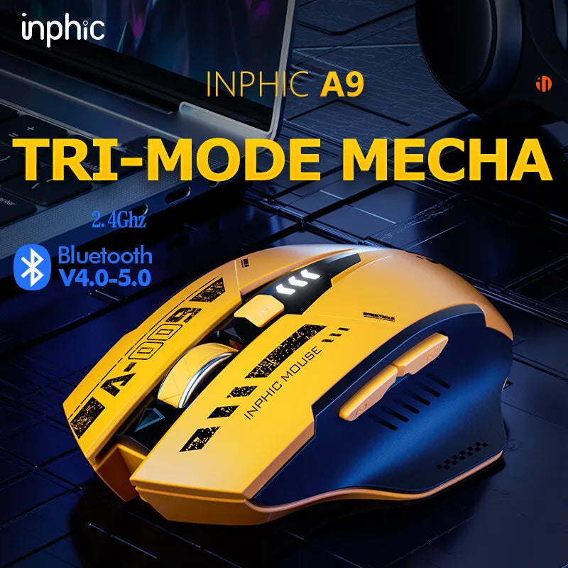 Inphic A9 Bluetooth Wireless Mouse Rechargeable Silent Gaming Mouse, 3-Mode Bluetooth 5.0 & 2.4G Wireless Mouse, Adjustable 2400 DPI RGB Mouse for Laptop, Tablet & PC